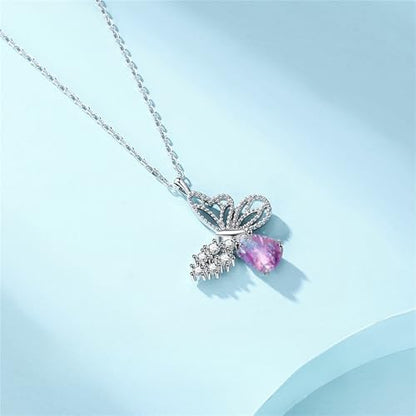 925 Sterling Silver Necklace for Women Trendy, Charming Layered Necklace with Cubic Zirconia Pendant for Her Womens Dainty Diamond Choker Necklaces Holiday Jewelry Gifts for Mom Wife Daughter Lover - color: Butterfly-silver07