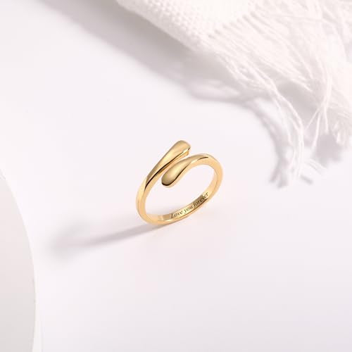 INBLUE Personalized 925 Sterling Silver Spiral Twist Ring for Women Customized Engraving Name/Date with Birthstones Adjustable Open Wrap Band Promise Ring Gift for Wedding Engagement - color: Style C2