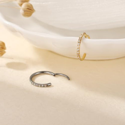 FUNLMO 20G 18G 16G 12G Nose Ring Hoop Conch Rook Daith Helix Tragus Piercing Jewelry 316L Surgical Steel Cartilage Earring Conch Hoop Earring Septum Jewelry Belly Lip Ring 5mm to 14mm - color: Silver-CZ&Opal, 1pc