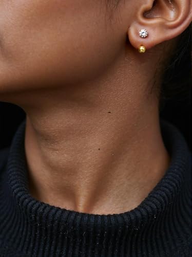 Gold Half Hoop Earrings for Women Poke Free Dainty Flower Diamond CZ Heart Huggies Backless Earrings Stay Closed Hoop No Back Screw Back Small Stud Gifts Trendy Fashion - color: Gold-CZ & Bow & Flower