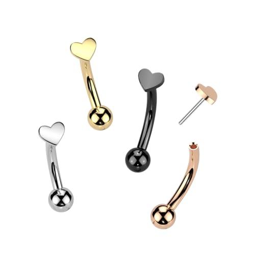 Pierced Owl 16GA ASTM F-136 Implant Grade Titanium Threadless Push-In Heart Top Eyebrow Curved Barbell - style: Silver Tone