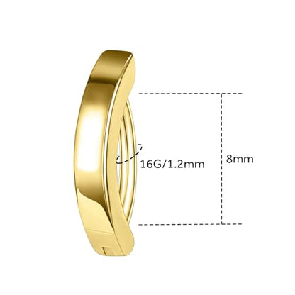 16G Labret Stud, G23 Titanium Vertical Labret Lip Piercing Jewelry, Gold Eyebrow Ring Clicker Belly Button Ring Hoop For Women Men - color: Gold, size: 8mm