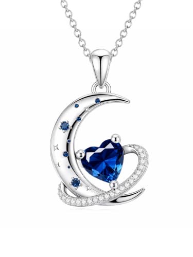 Birthstone Necklace for Women White Gold Moon and Star Pendant Moon Jewelry Anniversary Birthday Gifts for Mom Wife Her - color: 09. September - Sapphire