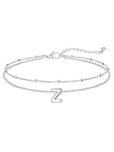 FaithHeart Initial Ankle Bracelets for Women, Waterproof 14k Gold Plated Initial Anklets Non Tarnish Stainless Steel Cute Layered Anklet Summer Beach Jewelry - color: Silver, size: Initial Z