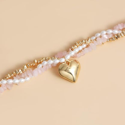 Layered Gold Necklace for Women Boho Turquoise Beaded Chain Set with Long Coin Pendant Trendy Y Necklace for Everyday Jewelry Gifts boho fashion fall fashion jewelry womens fashion - color: B-Heart shaped multi-layered necklace