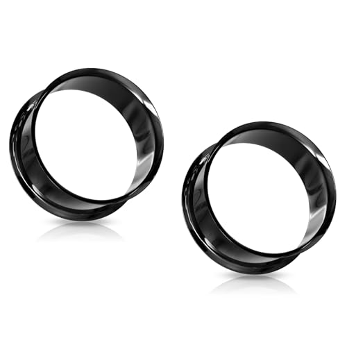 Pierced Owl PVD Coated 316L Stainless Steel Double Flared Tunnels, Sold as a Pair - color: Black, size: 14mm (9/16