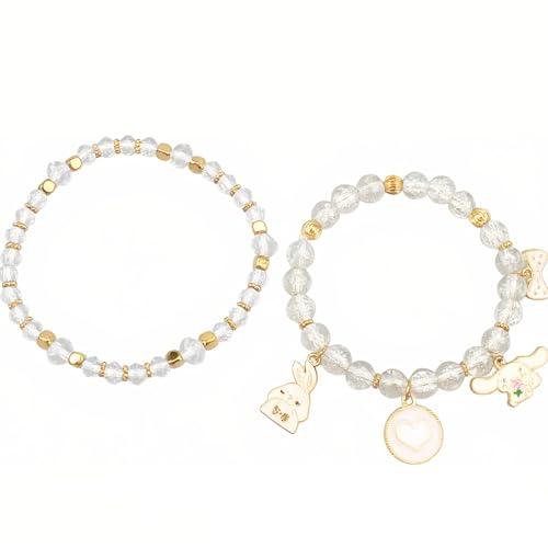 Cute Cartoon Charm Beaded Stretch Bracelet Set, Crystal Beads with Enamel Animal Charms - color: color-1