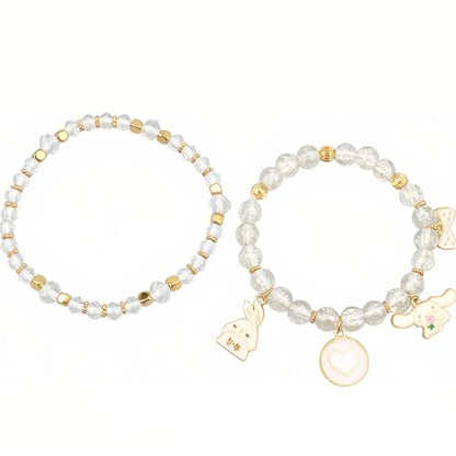 Cute Cartoon Charm Beaded Stretch Bracelet Set, Crystal Beads with Enamel Animal Charms - color: color-1