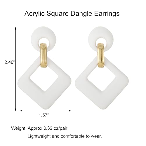 RUOFFETA Acrylic Rectangle Earrings, Fashion Acrylic Square/Oval/Hoop Statement Drop Earrings for Women - color: White