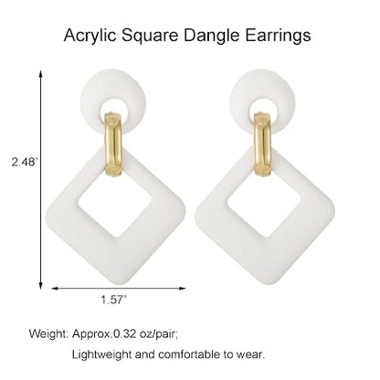 RUOFFETA Acrylic Rectangle Earrings, Fashion Acrylic Square/Oval/Hoop Statement Drop Earrings for Women - color: White
