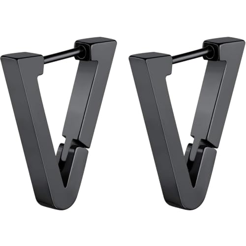 ChainsHouse Stud Earrings for Men Women,316L Stainless Steel/14K Gold/Black Plated Metal, Punk Hypoallergenic Surgical Huggie Hoop Earrings Mens Jewelry Piercing Hoop Earrings - style: A: Black-Triangle(1 Pair)