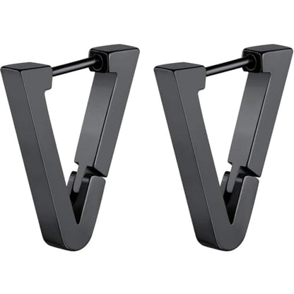 ChainsHouse Stud Earrings for Men Women,316L Stainless Steel/14K Gold/Black Plated Metal, Punk Hypoallergenic Surgical Huggie Hoop Earrings Mens Jewelry Piercing Hoop Earrings - style: A: Black-Triangle(1 Pair)