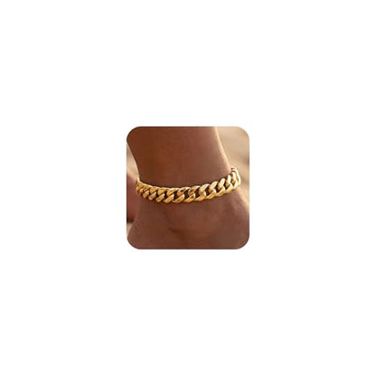 Width-12mm Chunky Cuban Link Ankle Bracelets for Women Waterproof, 18K Gold/Silver Plated Anklets Cubic Zirconia Adjustable Thick Chain Trendy Beach Summer Fashion Jewelry Gift - style: Style 1