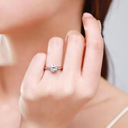 LUSHE Moissanite Engagement Ring 1-2CT D Color VVS1 Clarity 925 Sterling Silver with 18K White Gold Plated Solitaire Moissanite Wedding Promise Rings for Women - color: 001-1 Carat
