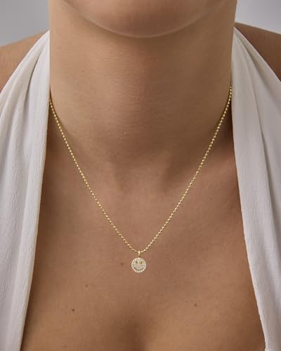 PAVOI 14K Gold Plated Dainty Cubic Zirconia Pendant Necklace for Women | Dot, Elephant, Butterfly, Pineapple, Lock, Knot, Palm Tree, Bow, Smiley Pendant | Layering Chain Necklaces - style: Smiley