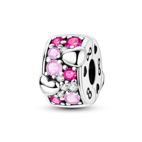 Hapour Clip Spacer Charm for Bracelet 925 Sterling Silver Stopper Beads | Heart Stopper Charm, Butterfly Lucky Clover Sunflower Openable Clip Lock Jewelry Beads for Women Mom - color: Pink CZ Heart Shape