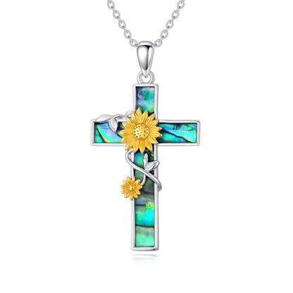 Cross Necklace for Men Women 925 Sterling Silver Cross Pendant Necklace Christian Religious Jewelry Gifts for Anniversary - color: 6-Sunflower Cross