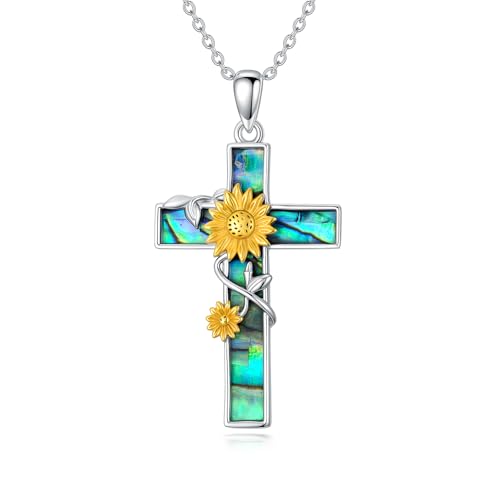 Cross Necklace for Men Women 925 Sterling Silver Cross Pendant Necklace Christian Religious Jewelry Gifts for Anniversary - color: 6-Sunflower Cross