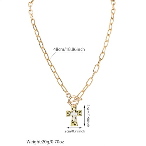 Chunky Cross Necklace for Women,Gold Silver Layered Hammered Cross Pendant Necklace Statement Paperclip Toggle Charm Chain Herringbone Snake Choker Christian Jewelry Outfit Accessories - color: AGold Silver