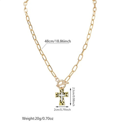Chunky Cross Necklace for Women,Gold Silver Layered Hammered Cross Pendant Necklace Statement Paperclip Toggle Charm Chain Herringbone Snake Choker Christian Jewelry Outfit Accessories - color: AGold Silver