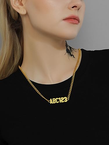GoldChic JEWELRY Name Necklace Personalized for Men, Womens Custom Name Plate Chain, Stainless Steel Customized Old English Nameplate Choker with Curb Chains Custom, 16 inches to 30 inches - color: Curb Chain 4 mm - Gold(Small Pendant)