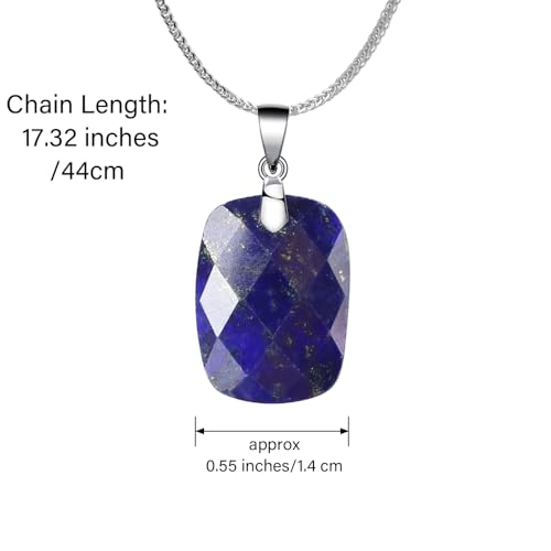 iSTONE 925 Sterling Silver Natural Crytral for Womens Pendant Necklace, Gemstone Birthstone with 17.8" Silver Chain Ladies - color: Rectangle - Lapis Lazuli