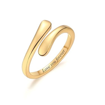 INBLUE Personalized 925 Sterling Silver Spiral Twist Ring for Women Customized Engraving Name/Date with Birthstones Adjustable Open Wrap Band Promise Ring Gift for Wedding Engagement - color: Style C2