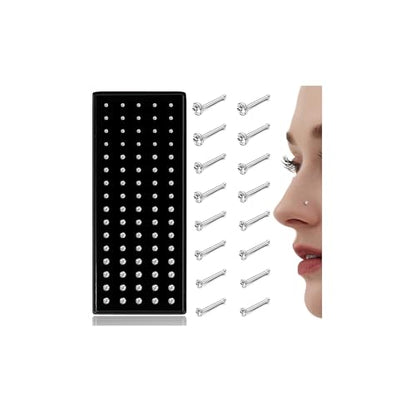 LOLIAS 80-160Pcs Surgical Steel Nose Rings Studs for Women Hypoallergenic | Straight or L Shaped Small Nose Studs Pin,Hypoallergenic 20G 22G Tiny Bone Nose Piercing Jewelry, 1.5/2/2.5/3 mm CZ Mix - color: 80Pcs 22G Straight（white）