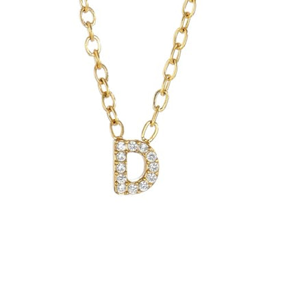 Small Letter Necklace for Women 18K Gold Plated Cubic Zirconia Tiny Initial Necklace Dainty Personalized Name Necklaces - color: D-Gold