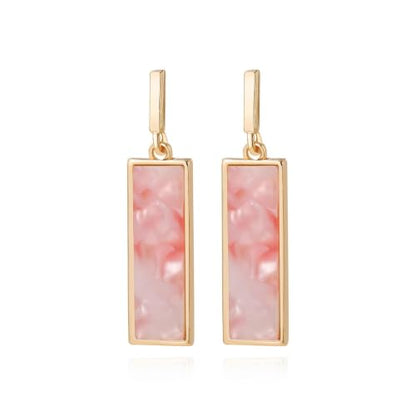 Coiris Rectangle Earrings for Women Geometric Stud Dangle Drop Jewelry Lightweight Colorful Print Statement Accessories - color: Pink White
