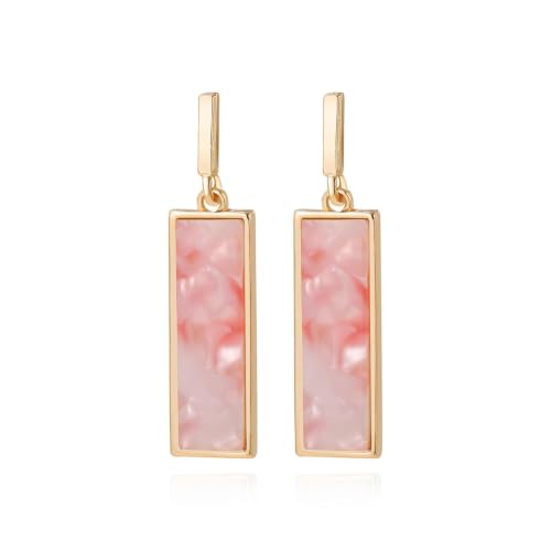 Coiris Rectangle Earrings for Women Geometric Stud Dangle Drop Jewelry Lightweight Colorful Print Statement Accessories - color: Pink White