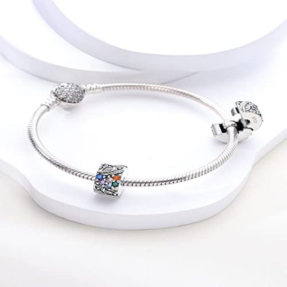 Parmuz Clip Spacer Charm for Bracelet 925 Sterling Silver Stopper Beads | Pave Lock Stopper Charm for Necklace Pink Daisy Butterfly Cubic Zirconia Openable Beads Jewelry Gift for Woman - color: Feather pave clip charm