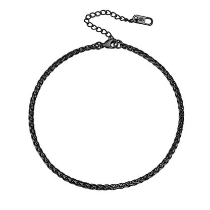 PROSTEEL Ankle Bracelets for Women, Silver/Gold/Black, Waterproof Anklets | Waterproof, Stainless Steel, Summer Beach Jewelry, Durable & No Tarnish, Come with Gift Box, 8-10.5" Adjustable, Plus Size - color: G: black-rope chain-3mm
