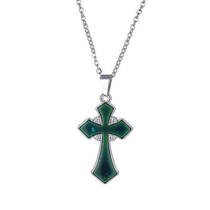 FM FM42 Temperature Sensing Color Changing Pendant Necklace with 19.29" Stainless Steel Rolo Chain - color: Cross