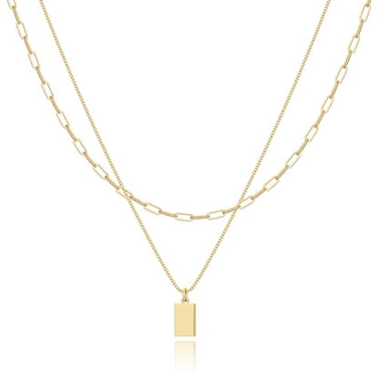 MFRYK Gold/Silver Necklaces Stack For Women,14K Gold/Sterling Silver Plated Simple Layered Choker Necklaces For Women,Stackable Multilayer Pearl Cross Disc Circle Pendant Cuban Herringbone Snake Paperclip Chain Necklaces Set Jewelry Gift for Women - style