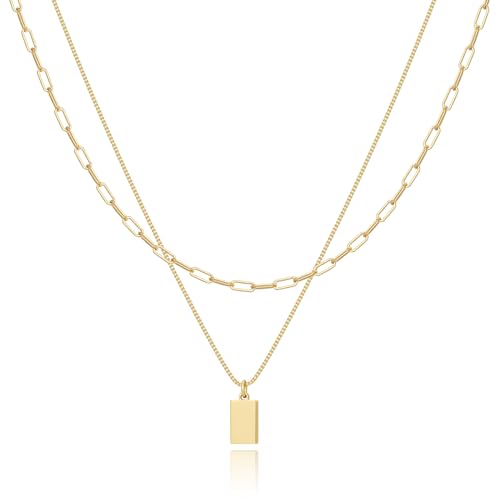 MFRYK Gold/Silver Necklaces Stack For Women,14K Gold/Sterling Silver Plated Simple Layered Choker Necklaces For Women,Stackable Multilayer Pearl Cross Disc Circle Pendant Cuban Herringbone Snake Paperclip Chain Necklaces Set Jewelry Gift for Women - style