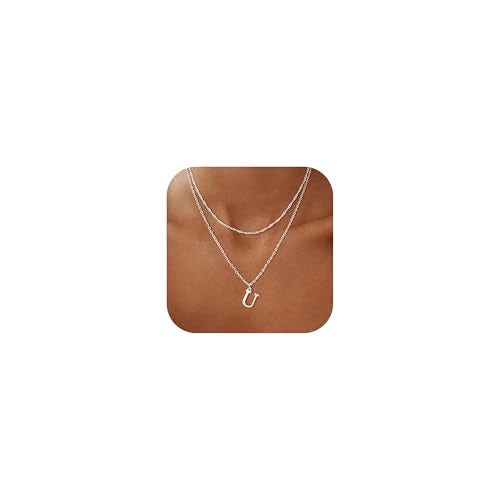 14K Gold Plated Initial Necklaces for Women Dainty Layered Letter Pendant Necklace Cute Choker Necklace Gift Trendy Stuff Personalized Jewelry Stack for Women Her - color: Silver, style: N