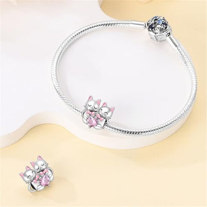925 Silver Charm for Bracelets Animal Pet Insect Series Women Jewelry Gift - color: Pink Cat