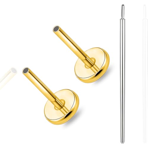 limerencia Titanium Threadless Bar Post for Tragus Body Piercing,16G/18G/20G Press Fit Flat Back Stud Earrings Push in Post Replacement Medusa Helix Couch Piercing Jewelry for Women Men(A Pair) - color: gold tone, size: 20G-7mm