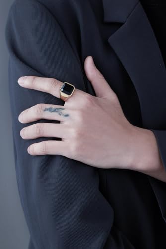 VQYSKO Plated Square Signet Ring | Stainless Steel Band for Men - color: Square Gold+Black