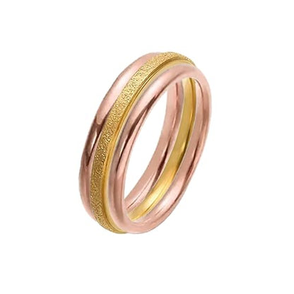 9 Pack Stackable Rings for Women - Dainty Titanium Steel Womens Ring, Silver, Gold, Rose Gold, Triple Band Design, Textured and Smooth Finish,Minimalist Thin Rings for Daily/Wedding/Party