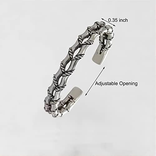 Innocence S925 Silver-Plated Antique Wide Feather Cuff Bracelet For Men Women Adjustable Retro Twisted Feathers Bracelets Gift Jewelry - color: Double Row