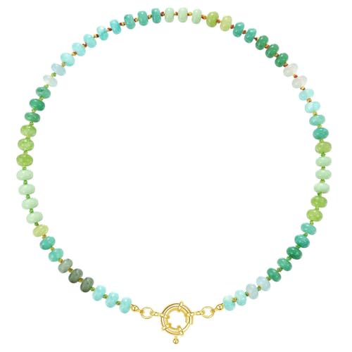 KissYan Beaded Gemstone Necklaces for Women | Colorful Bead Natural Stone Choker with 14K Gold Plated Spring Ring Clasp, Handmade Knot Jewelry for Summer Beach - color: F-Green