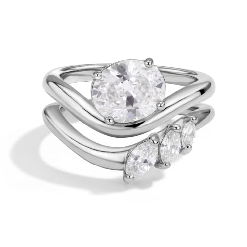 18K Gold & Silver Plated Stackable Ring Set for Women, CZ Curved Wave Stacking Bands, Statement Promise Rings for Wedding Engagement, Trendy Dainty Jewelry Gift - color: Silver 1