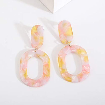 Oval Drop Dangle Earrings for Women, Statement Geometric Ellipse Dangling Earrings - color: Light Pink