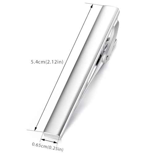 HONEY BEAR 2.12" Standard Tie Clip Bar 3-Piece Set for Men Wedding Business | Classic Minimalist, Steel-Plated Copper Base, Gift-Boxed, Thickened, Rounded Corners, Easy to Slide On, No Snag or Wrinkle - style: Shinny Silver with box