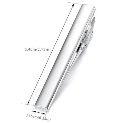 HONEY BEAR 2.12" Standard Tie Clip Bar 3-Piece Set for Men Wedding Business | Classic Minimalist, Steel-Plated Copper Base, Gift-Boxed, Thickened, Rounded Corners, Easy to Slide On, No Snag or Wrinkle - style: Shinny Silver with box