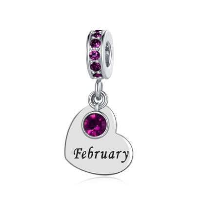 NARTGO January-December Birthstone Birthday Charm Heart Dangle Beads Jewelry Gift for Women Compatible with Pandora Bracelets & Necklaces - style: February Birthstone