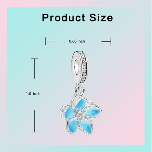 LUXILLA Charms for Bracelets & Necklace 925 Sterling Silver Charms Elephant Happy Birthday Charm Fit for Valentine's Day Mother's Day Jewelry Gift for Women - color: Blue Cherry Blossom Charm
