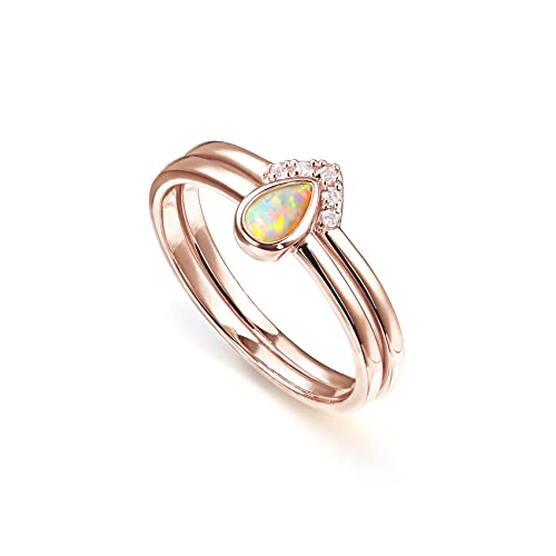 PAVOI 14K Gold Plated Cubic Zirconia & Opal Stackable Rings for Women | Classy Stacking Band with Gemstones, Everyday Jewelry - color: Rose Gold, size: 9, style: Opal